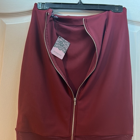 Red REVAMPED Short Pencil Skirt with Mesh Detail - Picture 6 of 6